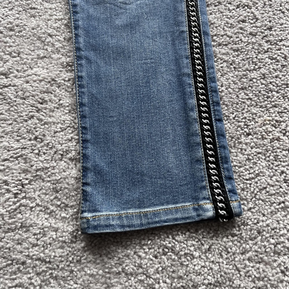 Alice + Olivia Chain Studded Side Stripe Slim Jeans Womens 27 Blue Mid Rise - Picture 5 of 16